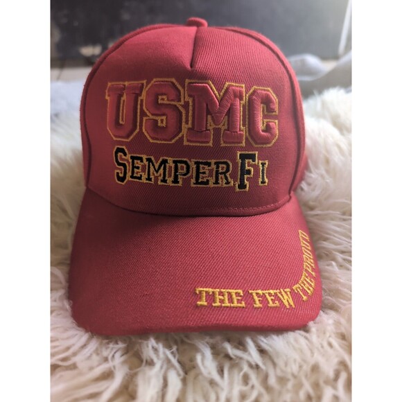 USMC Semper Fi Red Cap Sports Headwear Embroidered Adjustable W/ Eagle On Back - Picture 3 of 8